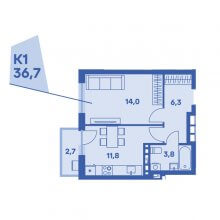 1-комн. квартира в ЖК Свобода, 36.70 м²