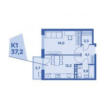 1-комн. квартира в ЖК Свобода, 37.20 м²