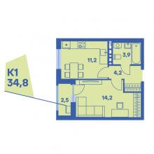 1-комн. квартира в ЖК Свобода, 34.80 м²
