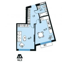 1-комн. квартира в ЖК Эволюция, 46.00 м²