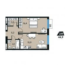 2-комн. евро квартира в ЖК Эволюция, 44.90 м²