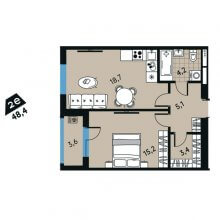 2-комн. евро квартира в ЖК Эволюция, 48.40 м²