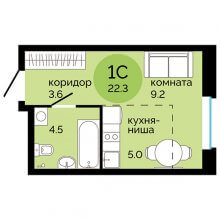 Студии в ЖК Красное яблоко, 22.30 м²