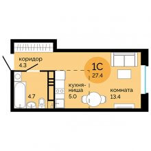 Студии в ЖК Красное яблоко, 27.40 м²