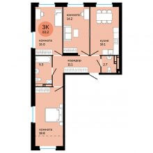 3-комн. квартира в ЖК Красное яблоко, 83.20 м²