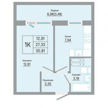 1-комн. квартира в ЖК Мастер квартал, 30.81 м²