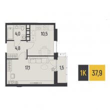 1-комн. квартира в ЖК Новатор, 37.90 м²