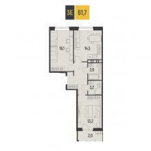 3-комн. евро квартира в ЖК Новатор, 61.70 м²
