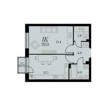 1-комн. квартира в ЖК Биография, 39.00 м²