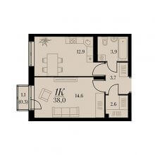 1-комн. квартира в ЖК Биография, 38.00 м²