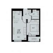 2-комн. евро квартира в ЖК Биография, 40.90 м²