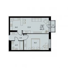 2-комн. евро квартира в ЖК Биография, 44.80 м²