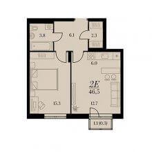 2-комн. евро квартира в ЖК Биография, 46.50 м²