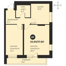 2-комн. квартира в ЖК Танго, 57.80 м²