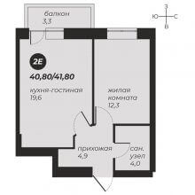 2-комн. евро квартира в ЖК Танго, 41.80 м²