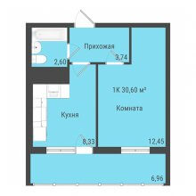1-комн. квартира в ЖК Ближе, 30.60 м²