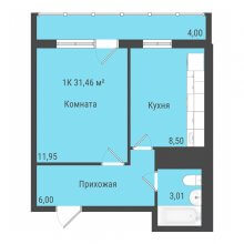 1-комн. квартира в ЖК Ближе, 31.46 м²