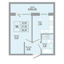 1-комн. квартира в ЖК Ближе, 30.81 м²