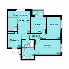 4-комн. евро квартира в ЖК Ближе, 78.83 м²