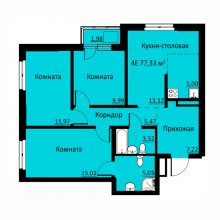 4-комн. евро квартира в ЖК Ближе, 77.33 м²