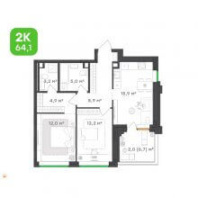 2-комн. квартира в ЖК Городские кварталы Талан, 64.10 м²