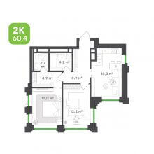 2-комн. квартира в ЖК Городские кварталы Талан, 60.40 м²