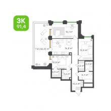 3-комн. квартира в ЖК Городские кварталы Талан, 91.40 м²