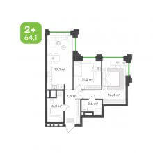 3-комн. евро квартира в ЖК Городские кварталы Талан, 64.10 м²