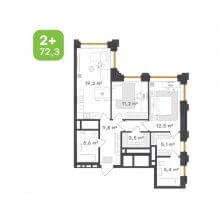 3-комн. евро квартира в ЖК Городские кварталы Талан, 72.30 м²