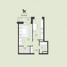 1-комн. квартира в ЖК Садовый квартал, 42.45 м²