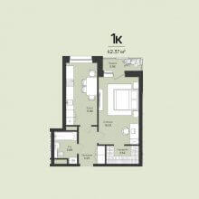 1-комн. квартира в ЖК Садовый квартал, 42.37 м²