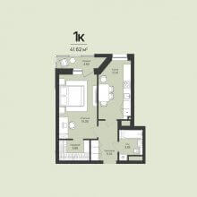 1-комн. квартира в ЖК Садовый квартал, 42.61 м²