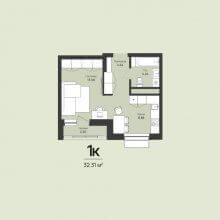 1-комн. квартира в ЖК Садовый квартал, 32.31 м²