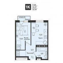 1-комн. квартира в ЖК Настроение, 32.56 м²