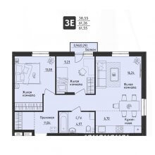 3-комн. евро квартира в ЖК Настроение, 61.53 м²