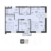 3-комн. евро квартира в ЖК Настроение, 61.53 м²