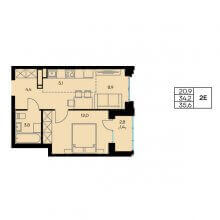 2-комн. евро квартира в ЖК Порта 21, 35.60 м²