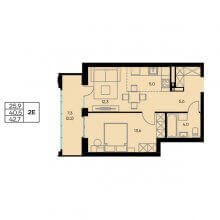 2-комн. евро квартира в ЖК Порта 21, 42.70 м²