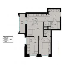 3-комн. евро квартира в ЖК Порта 21, 61.40 м²