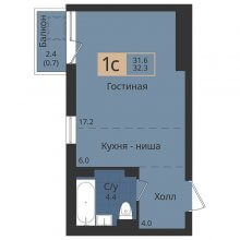 Студии в ЖК Альфа дом на Оборонщиков, 6, 32.30 м²