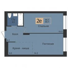 2-комн. евро квартира в ЖК Альфа дом на Оборонщиков, 6, 44.70 м²