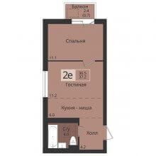 2-комн. евро квартира в ЖК Альфа дом на Оборонщиков, 6, 37.20 м²