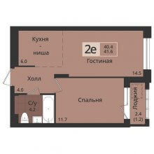 2-комн. евро квартира в ЖК Альфа дом на Оборонщиков, 6, 41.60 м²