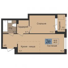 2-комн. евро квартира в ЖК Альфа дом на Оборонщиков, 6, 46.30 м²