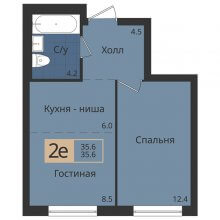 2-комн. евро квартира в ЖК Альфа дом на Оборонщиков, 6, 35.60 м²