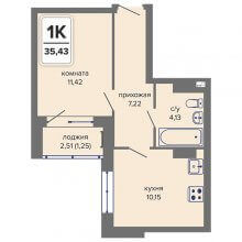 1-комн. квартира в ЖК Начало, 35.43 м²