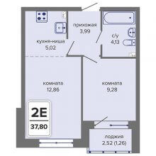 2-комн. евро квартира в ЖК Начало, 37.80 м²