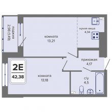 2-комн. евро квартира в ЖК Начало, 42.38 м²