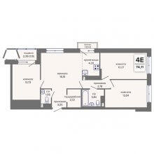4-комн. евро квартира в ЖК Начало, 74.11 м²