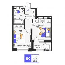 1-комн. квартира в ЖК Моменты, 32.30 м²